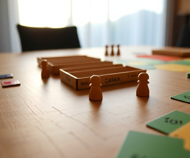 Catan bordspel met houten speelstukken op houten tafel