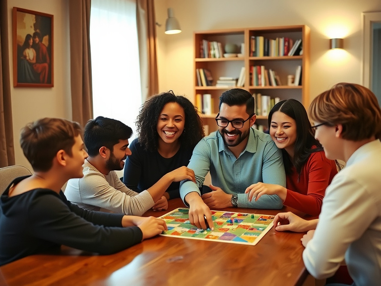 Een groep mensen die samen een bordspel spelen